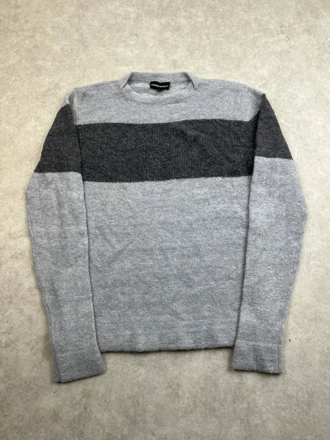 AW2021 Emporio Armani Grey Striped Knit Sweater QCjTtoM 3