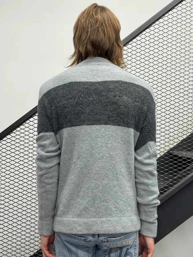 AW2021 Emporio Armani Grey Striped Knit Sweater QCjTtoM 1