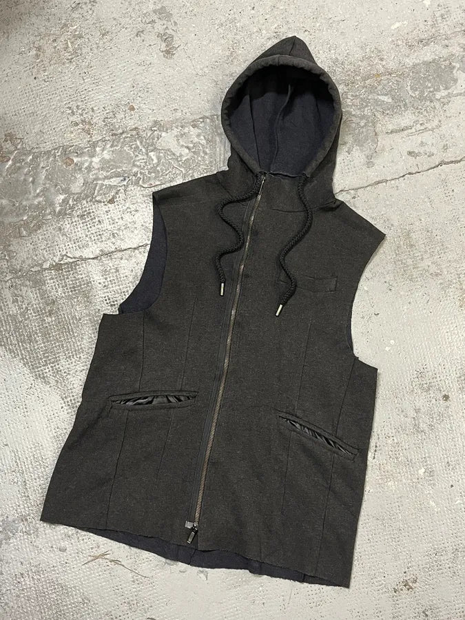 2000s Emporio Armani Grey Wool Hodded Vest Jacket YayQvGH 3