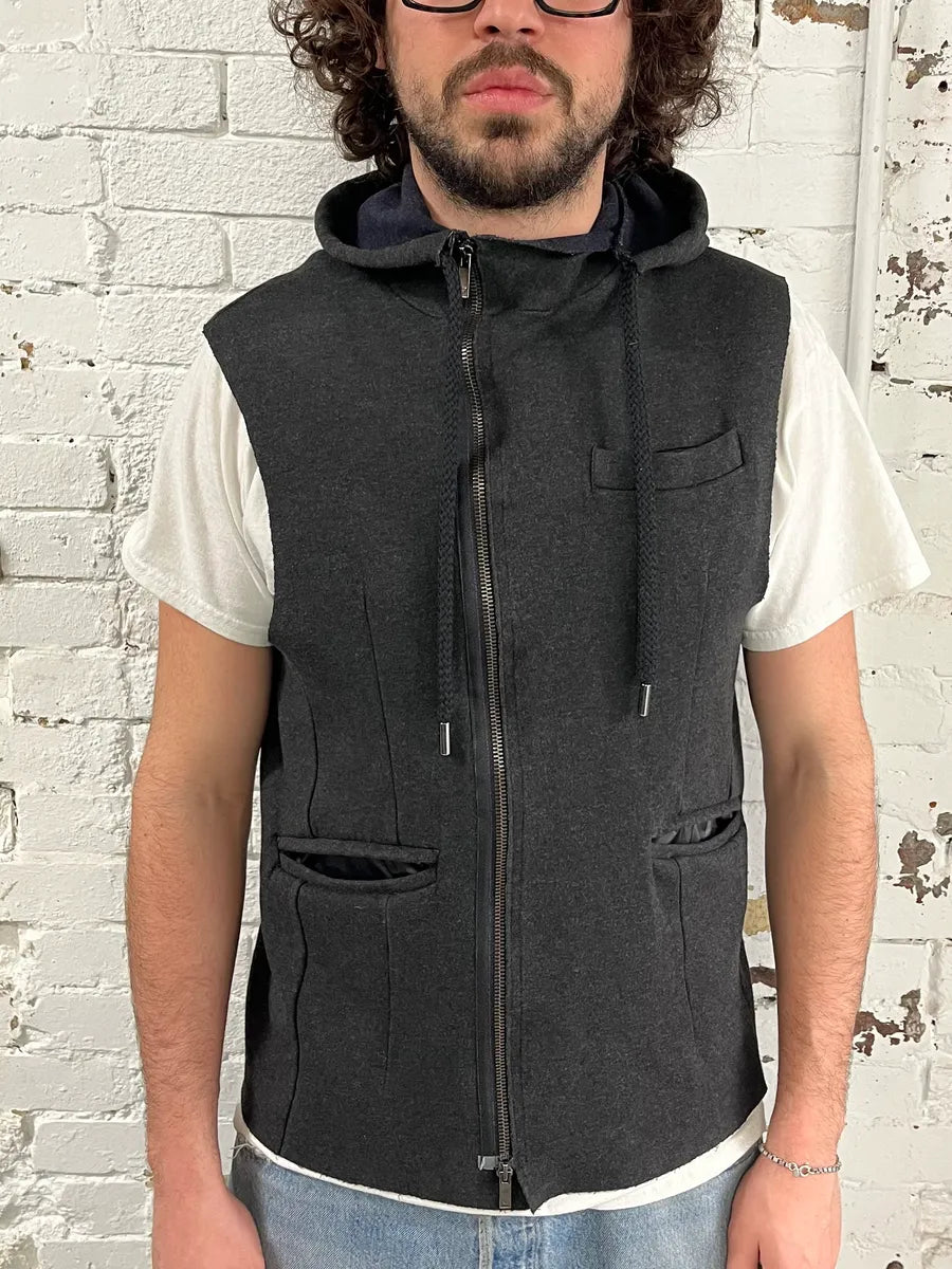 2000s Emporio Armani Grey Wool Hodded Vest Jacket YayQvGH 1