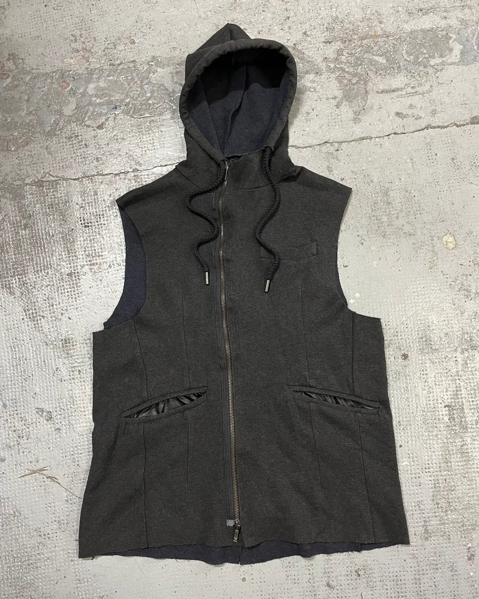 2000s Emporio Armani Grey Wool Hodded Vest Jacket YayQvGH 0