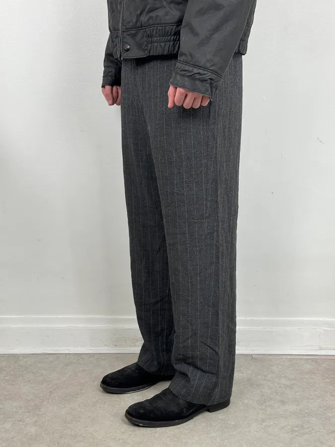 AW2003 Emporio Armani Grey Wool Striped Classy Pants evYnHFu 2