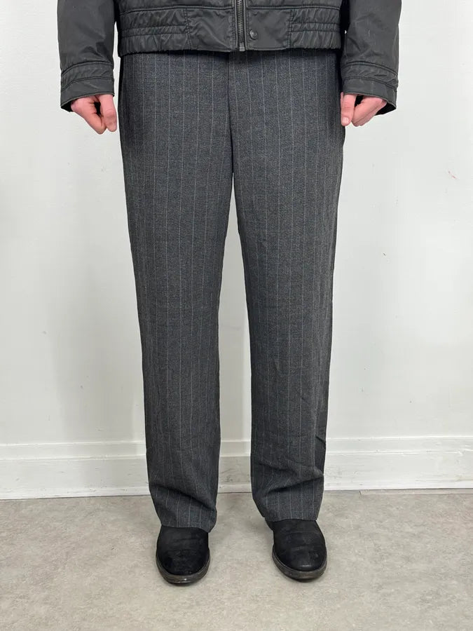 AW2003 Emporio Armani Grey Wool Striped Classy Pants evYnHFu 1
