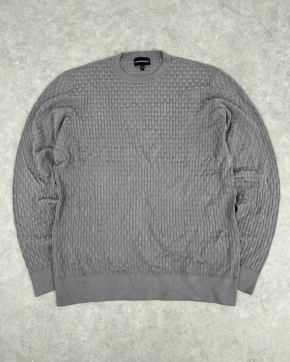 AW2021 Emporio Armani Grey Woven Wool Sweater awQVKHe 0