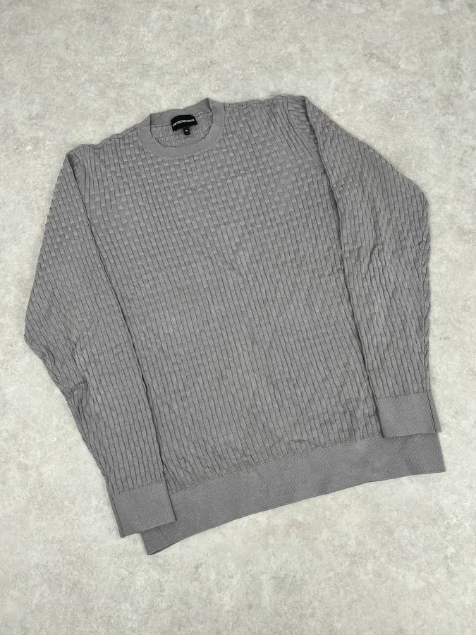 AW2021 Emporio Armani Grey Woven Wool Sweater awQVKHe 3