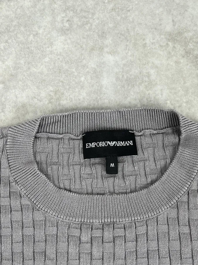 AW2021 Emporio Armani Grey Woven Wool Sweater awQVKHe 7