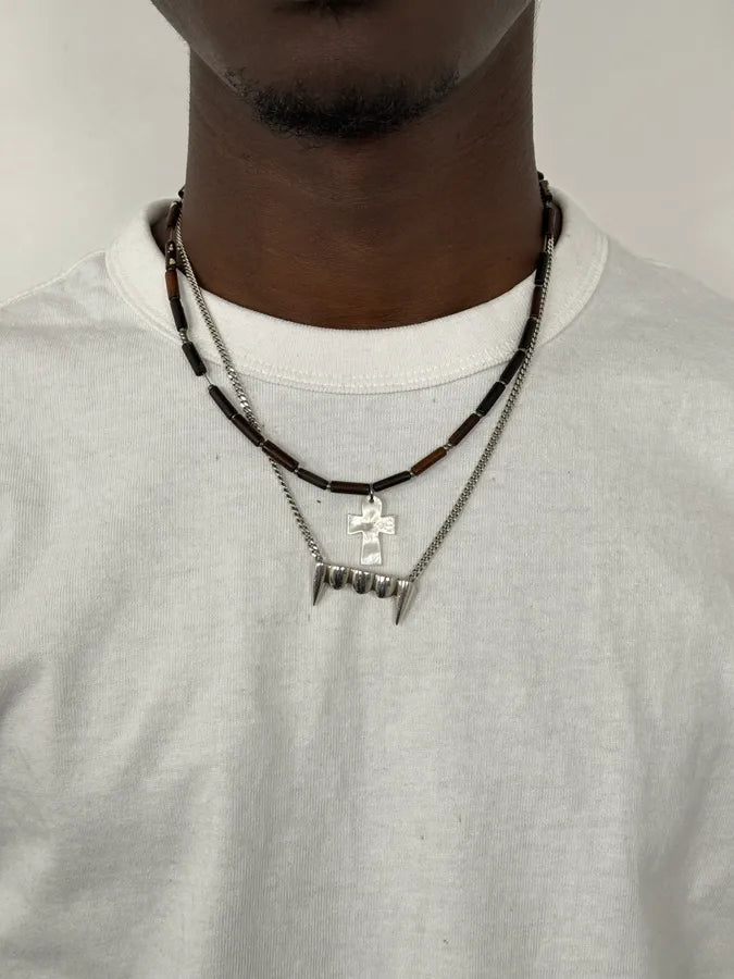 2000s Emporio Armani Ivory Tone Cross Necklace BZJCZPT 0