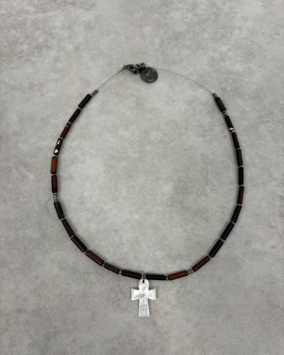 2000s Emporio Armani Ivory Tone Cross Necklace BZJCZPT 1