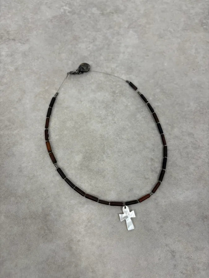 2000s Emporio Armani Ivory Tone Cross Necklace BZJCZPT 2