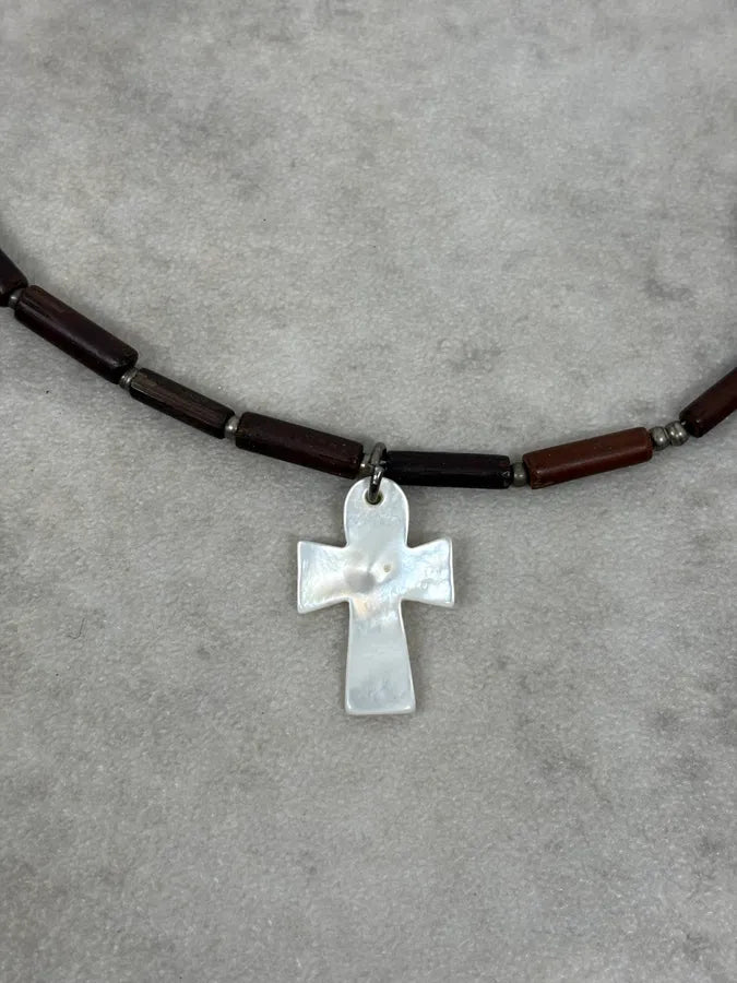2000s Emporio Armani Ivory Tone Cross Necklace BZJCZPT 3