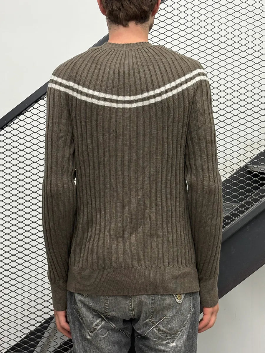SS2023 Emporio Armani Khaki Striped Sweater  RBuLojp 2