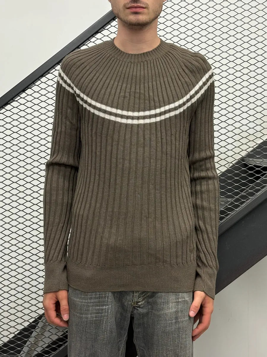 SS2023 Emporio Armani Khaki Striped Sweater  RBuLojp 1