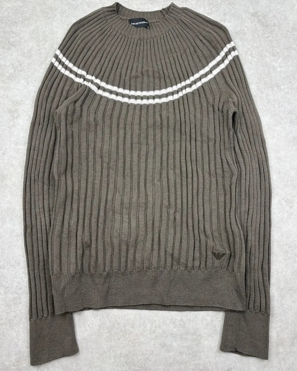 SS2023 Emporio Armani Khaki Striped Sweater  RBuLojp 0