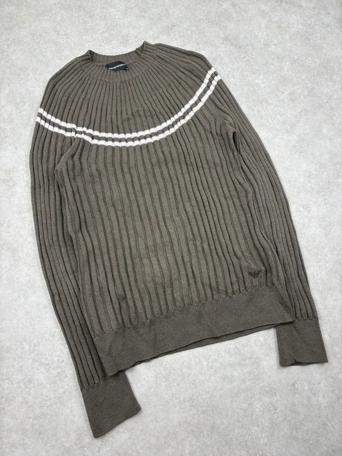 SS2023 Emporio Armani Khaki Striped Sweater  RBuLojp 3