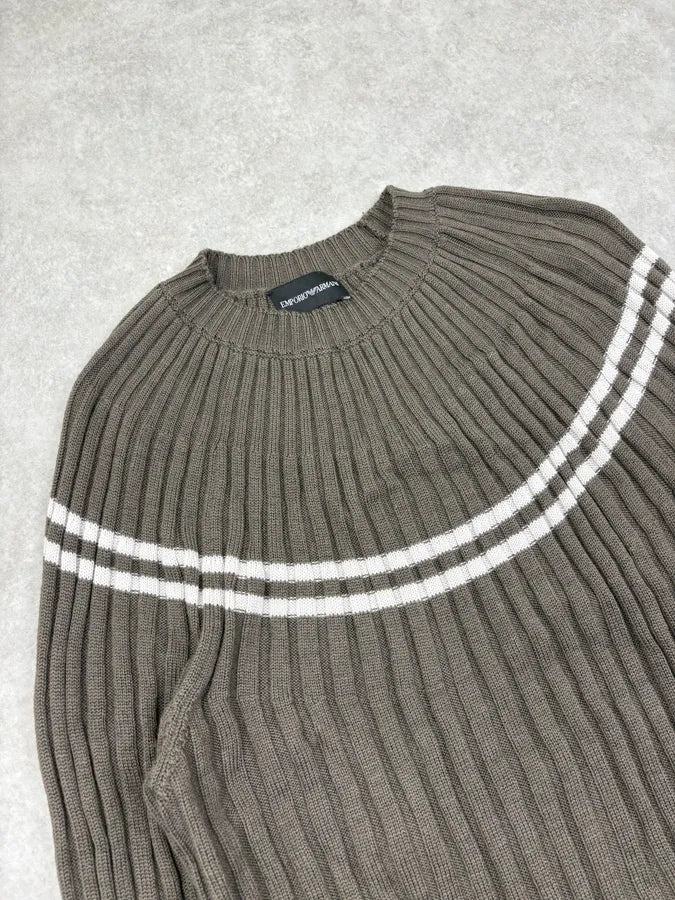 SS2023 Emporio Armani Khaki Striped Sweater  RBuLojp 4