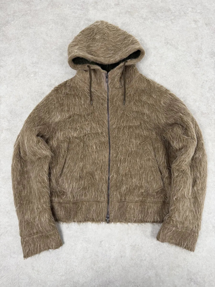 AW2009 Emporio Armani Mohair Beige Faux Fur Hooded Jacket uIINtXk 0