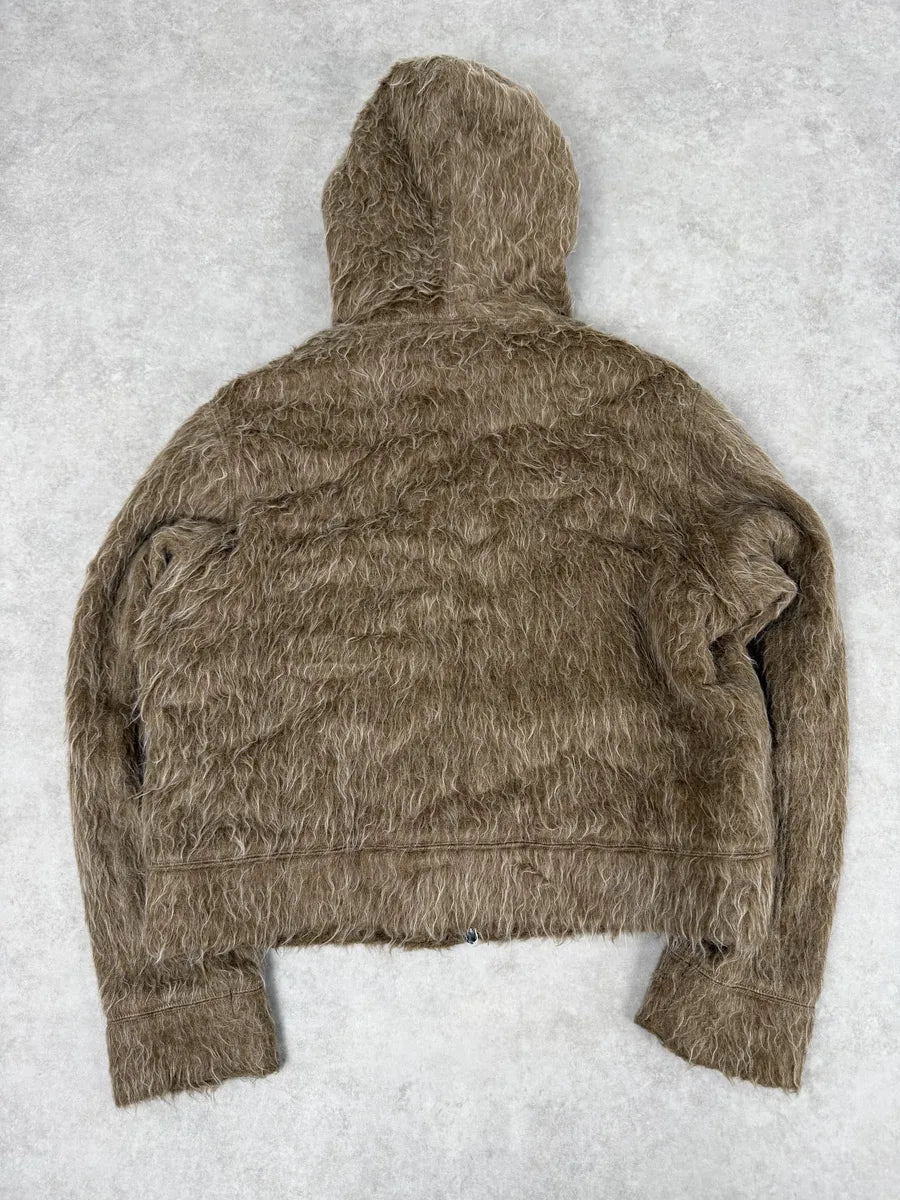 2000s Emporio Armani Mohair Beige Faux Fur Hooded Jacket uIINtXk 1