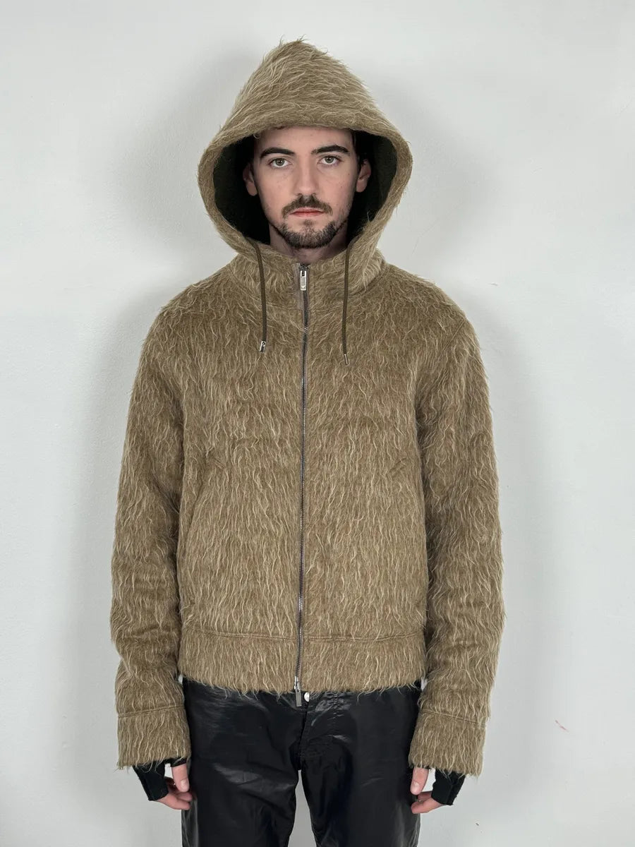 2000s Emporio Armani Mohair Beige Faux Fur Hooded Jacket uIINtXk 2