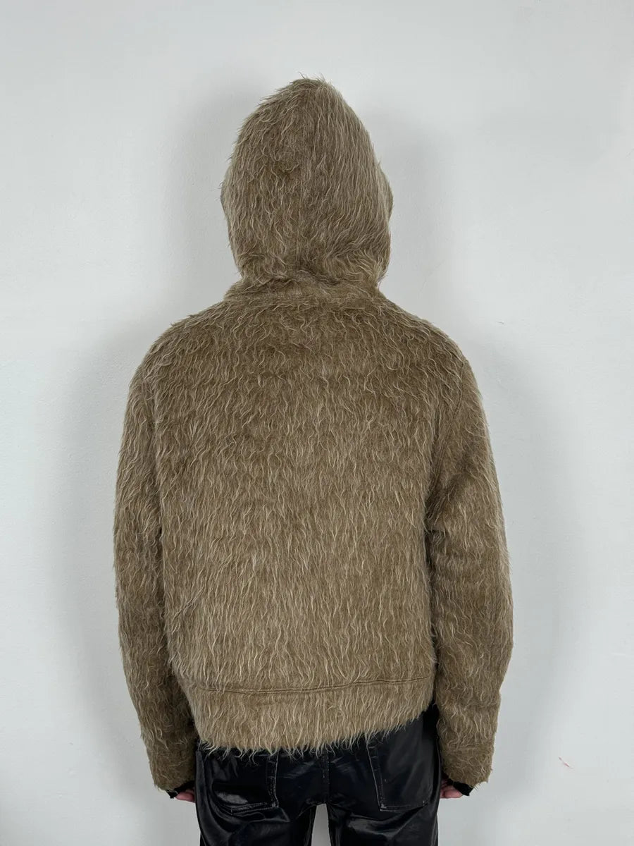 2000s Emporio Armani Mohair Beige Faux Fur Hooded Jacket uIINtXk 3