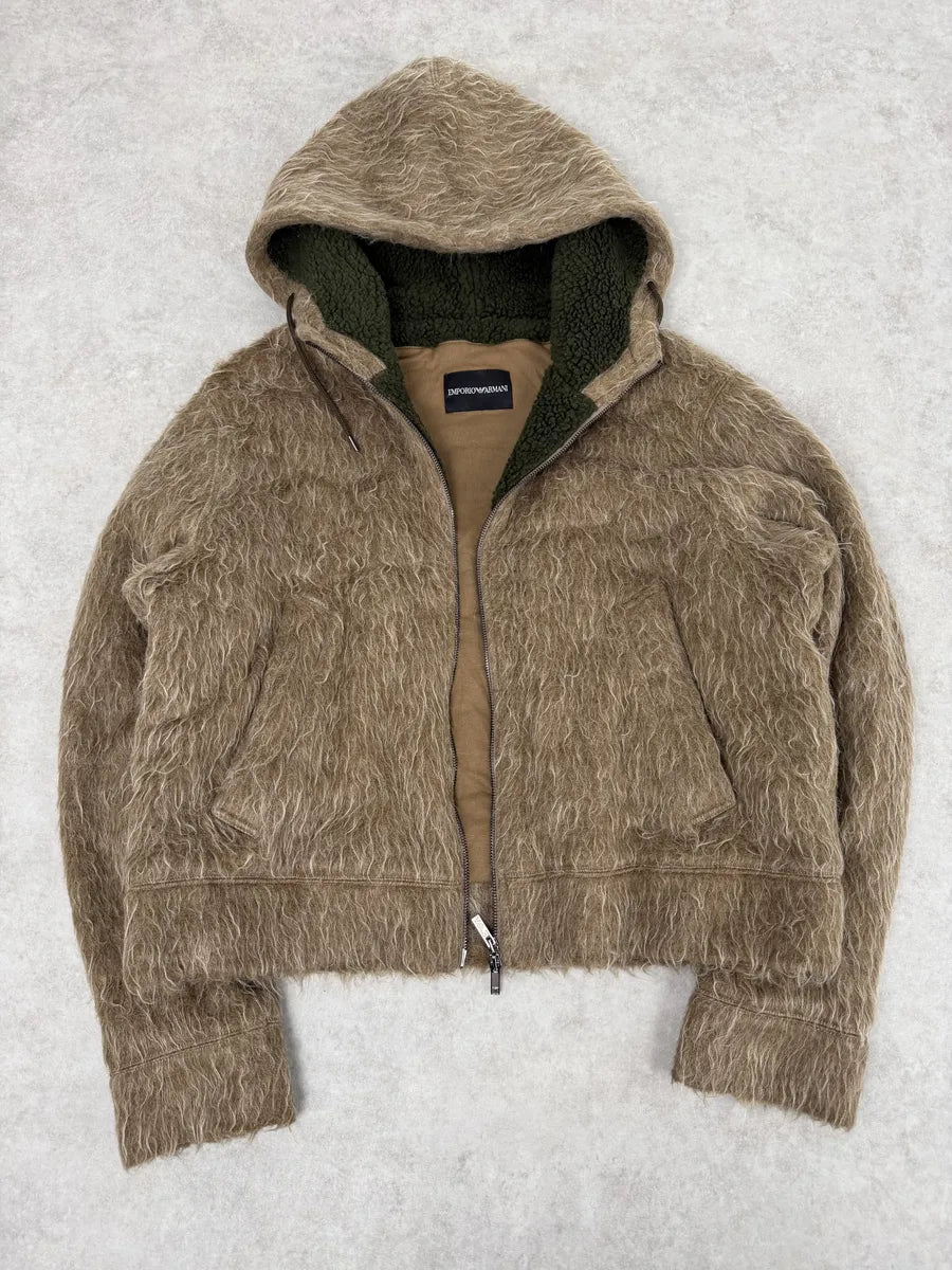 AW2009 Emporio Armani Mohair Beige Faux Fur Hooded Jacket uIINtXk 7