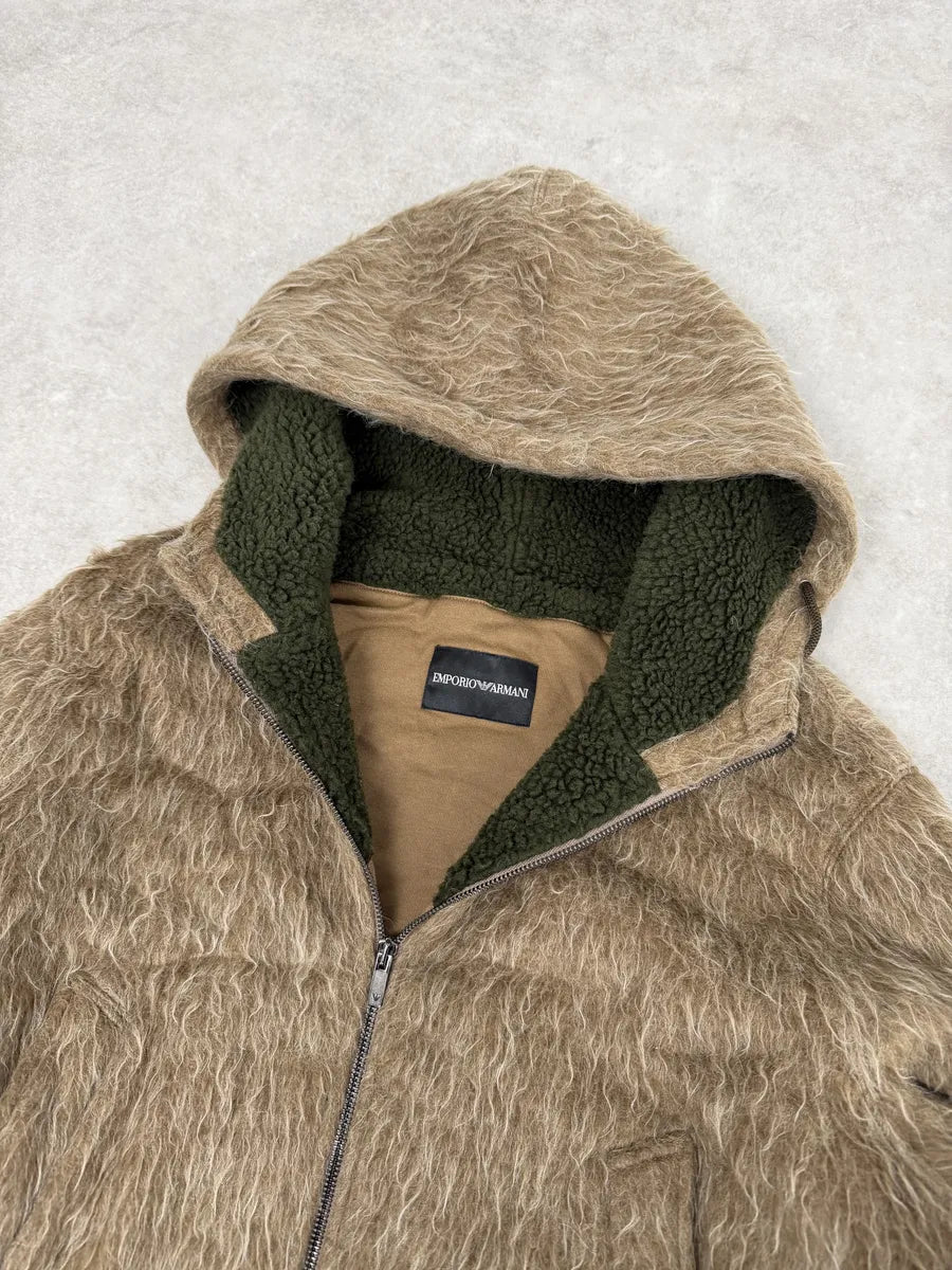 AW2009 Emporio Armani Mohair Beige Faux Fur Hooded Jacket uIINtXk 10