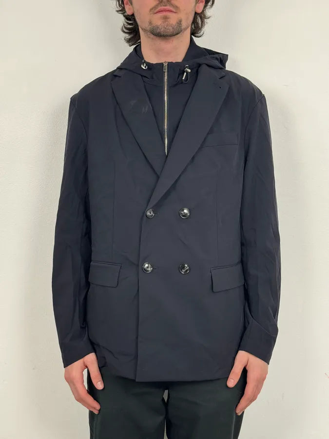 2010s Emporio Armani Multi Zip Windbreaker Navy Layered Hooded Jacket bkVIilM 0