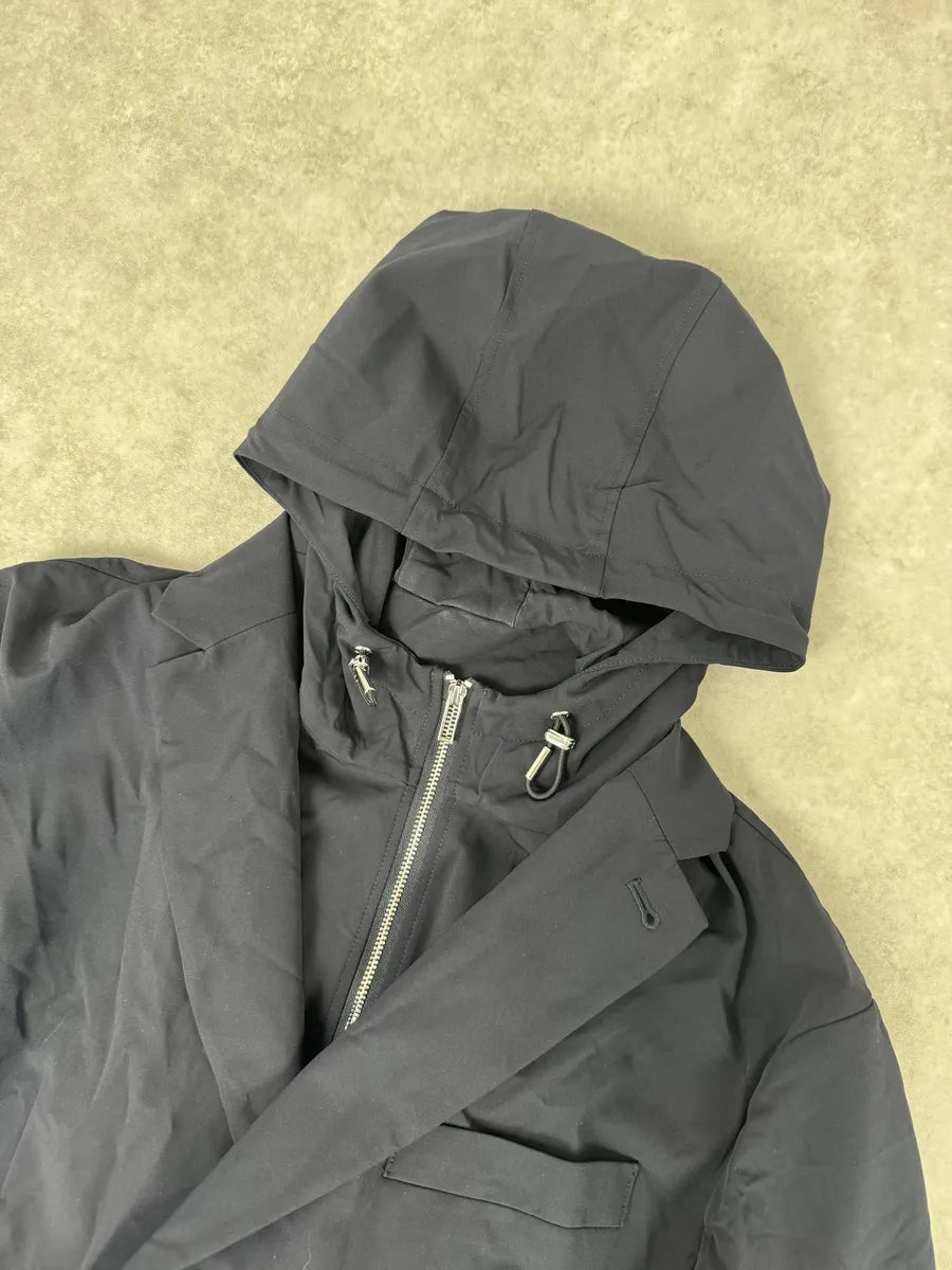 2010s Emporio Armani Multi Zip Windbreaker Navy Layered Hooded Jacket bkVIilM 3