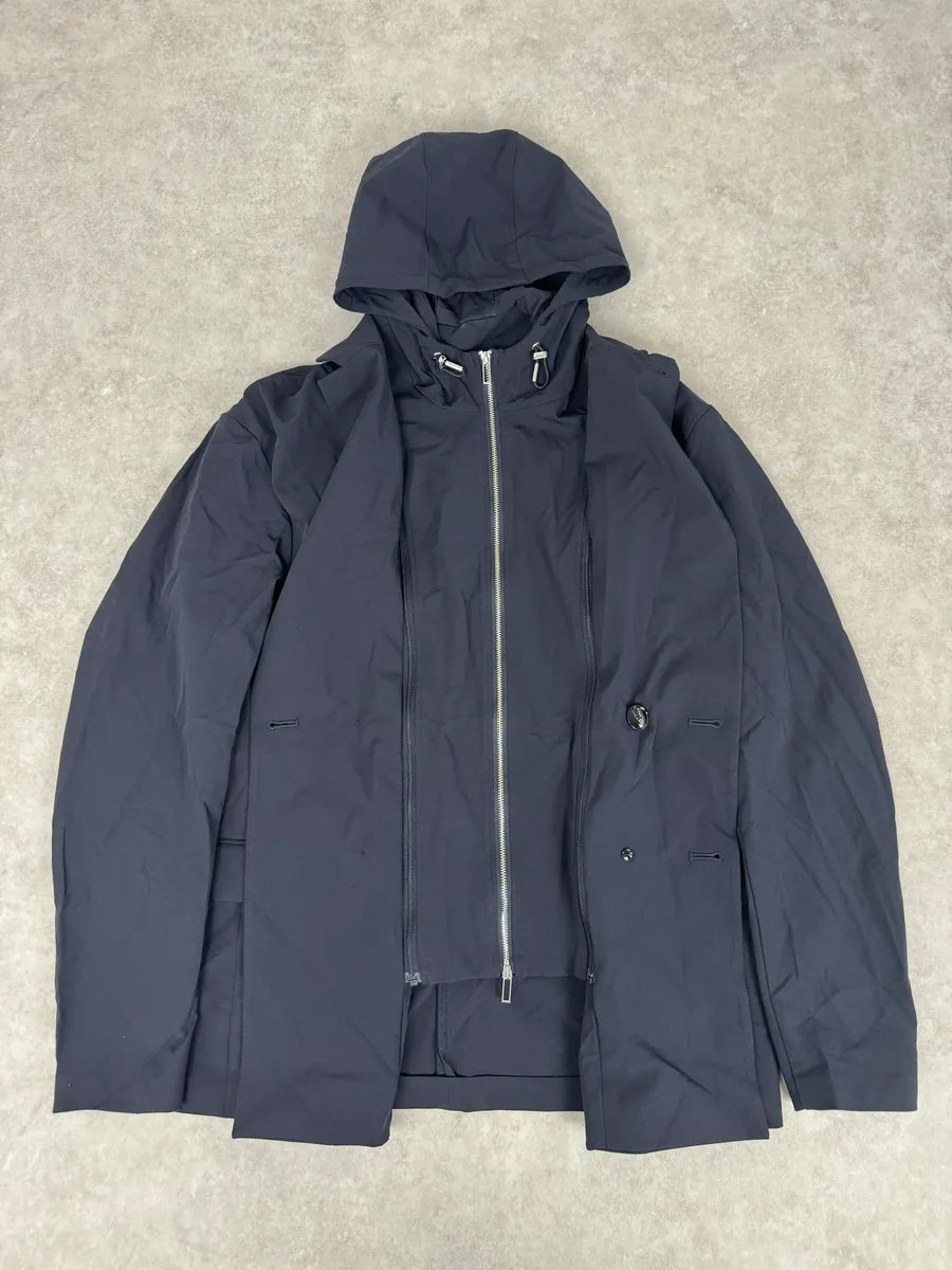 2010s Emporio Armani Multi Zip Windbreaker Navy Layered Hooded Jacket bkVIilM 4