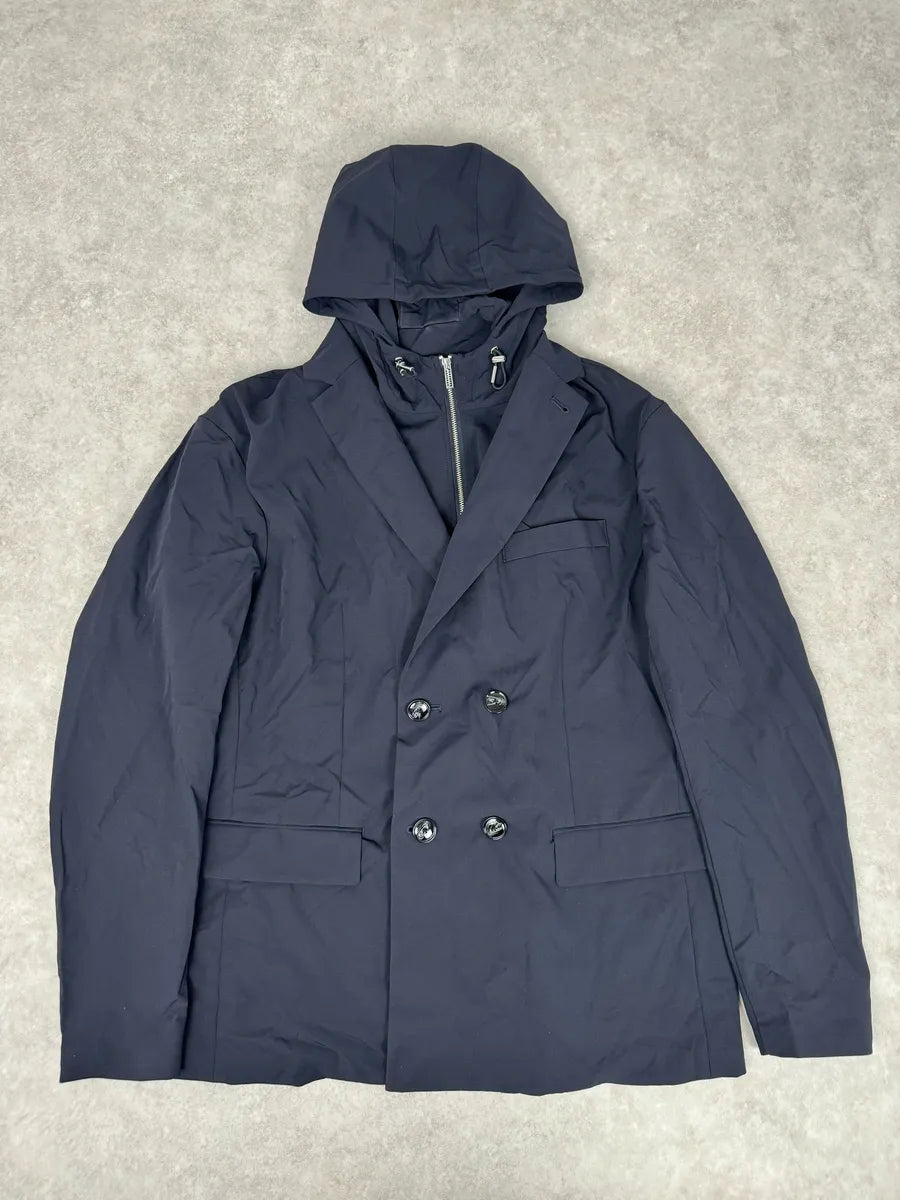 2010s Emporio Armani Multi Zip Windbreaker Navy Layered Hooded Jacket bkVIilM 1