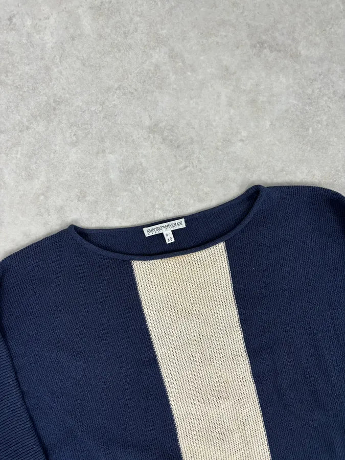 2000s Emporio Armani Navy & Beige Contemporary Sweater OnfVoKl 3