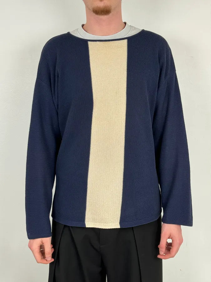 2000s Emporio Armani Navy & Beige Contemporary Sweater OnfVoKl 0