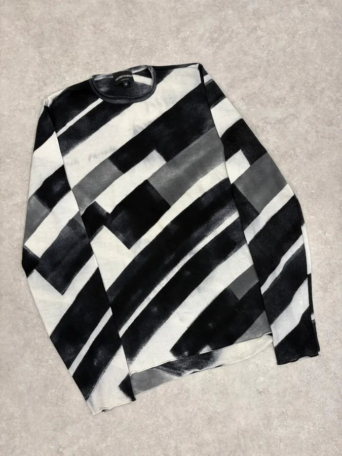 Emporio Armani Black & White Diagonal Striped Wool Sweater ZqmxqQG 3