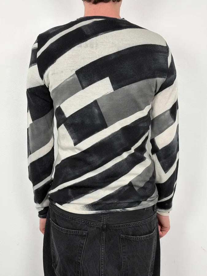 Emporio Armani Black & White Diagonal Striped Wool Sweater ZqmxqQG 2