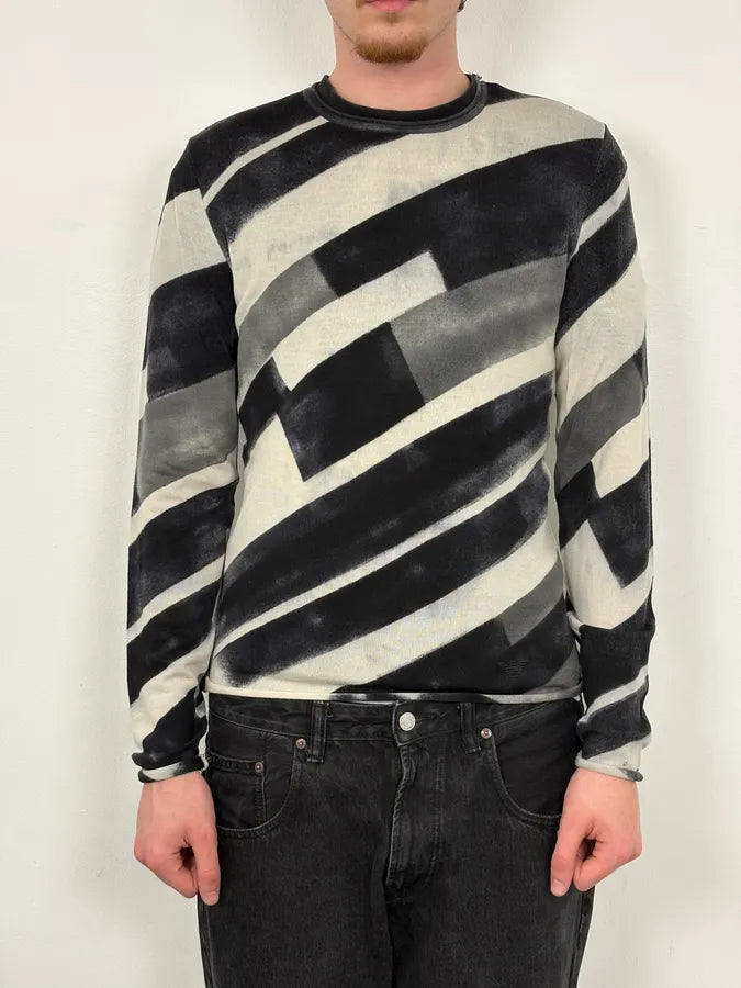 Emporio Armani Black & White Diagonal Striped Wool Sweater ZqmxqQG 1
