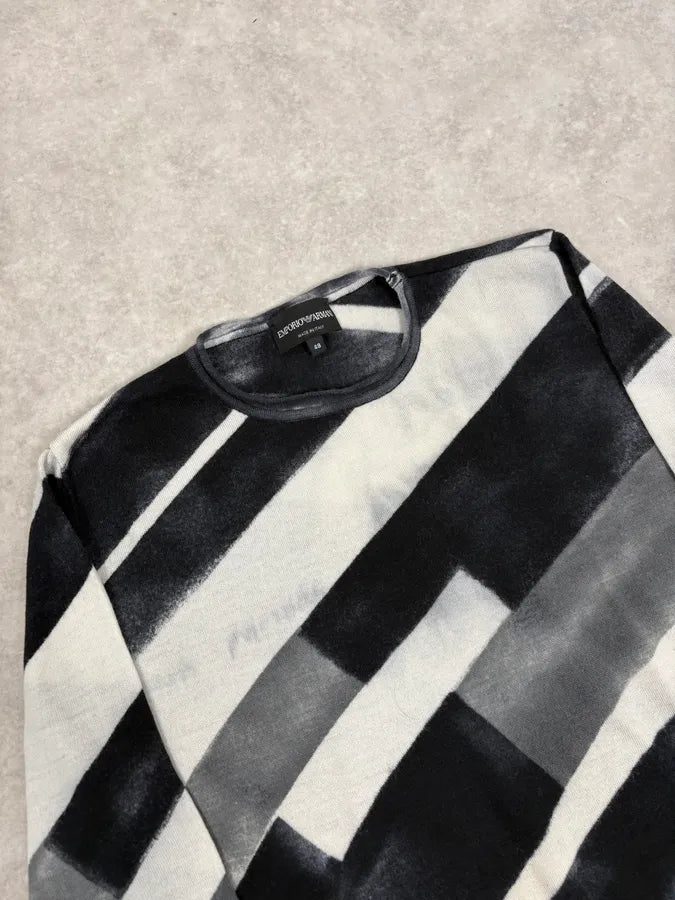 Emporio Armani Black & White Diagonal Striped Wool Sweater ZqmxqQG 4