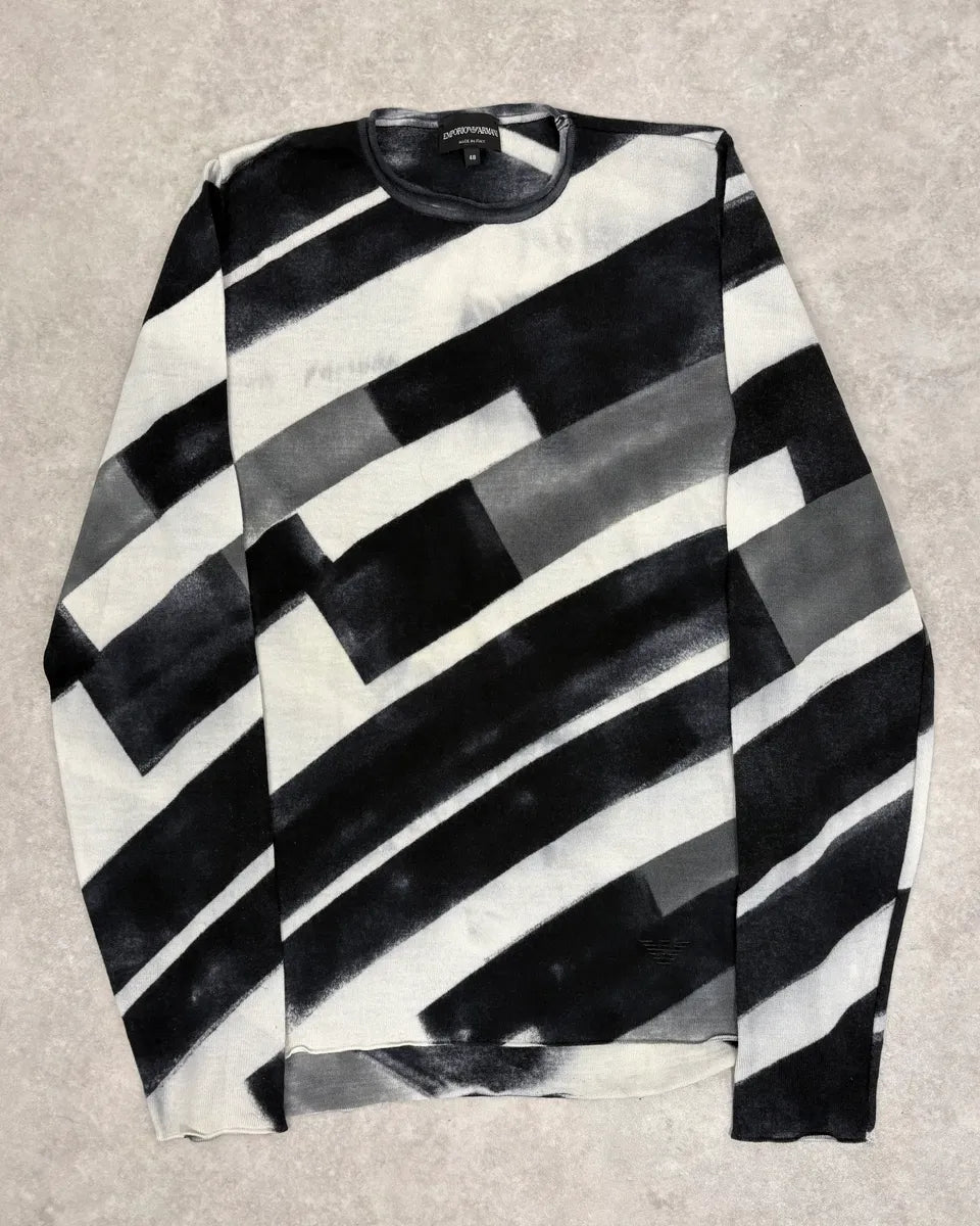 Emporio Armani Black & White Diagonal Striped Wool Sweater ZqmxqQG 0