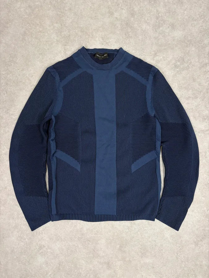 AW2020 Emporio Armani Navy Modern Wave Wool Sweater ljDEShP 0