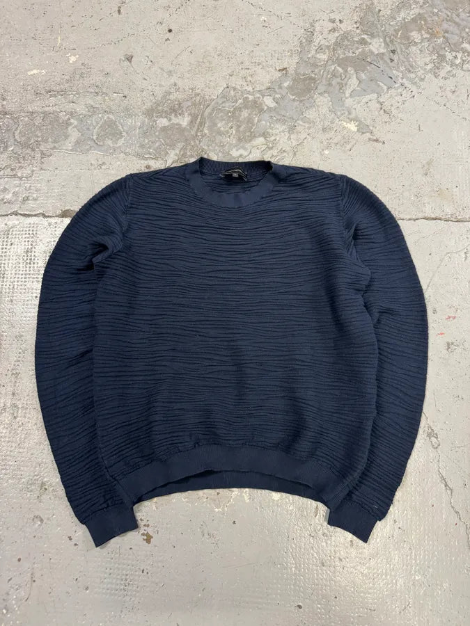 2000s Emporio Armani Navy Pleats Sweater gfjZTKs 0