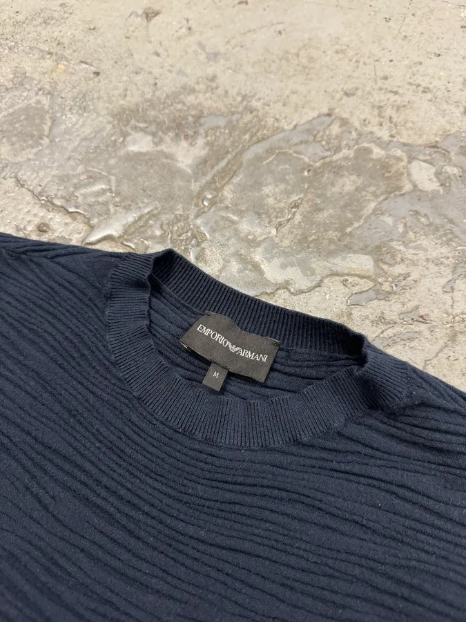 2000s Emporio Armani Navy Pleats Sweater gfjZTKs 1