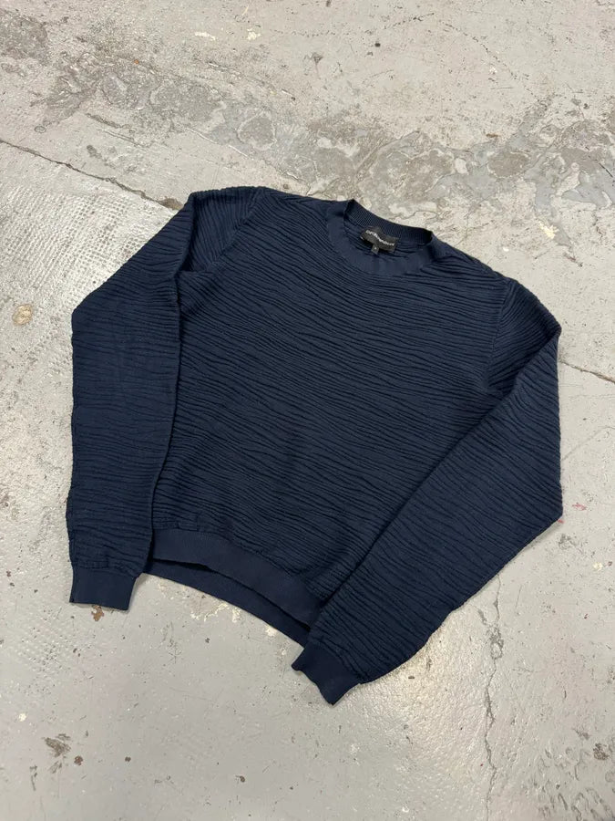 2000s Emporio Armani Navy Pleats Sweater gfjZTKs 2