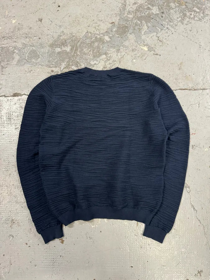2000s Emporio Armani Navy Pleats Sweater gfjZTKs 3
