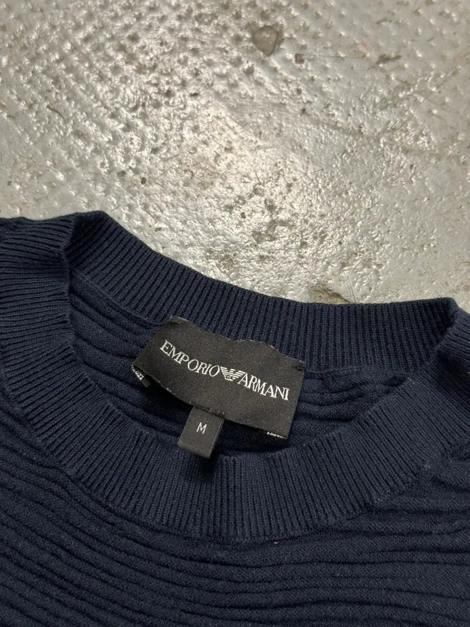2000s Emporio Armani Navy Pleats Sweater gfjZTKs 4