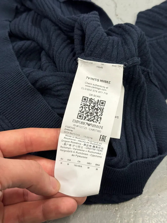 2000s Emporio Armani Navy Pleats Sweater gfjZTKs 5