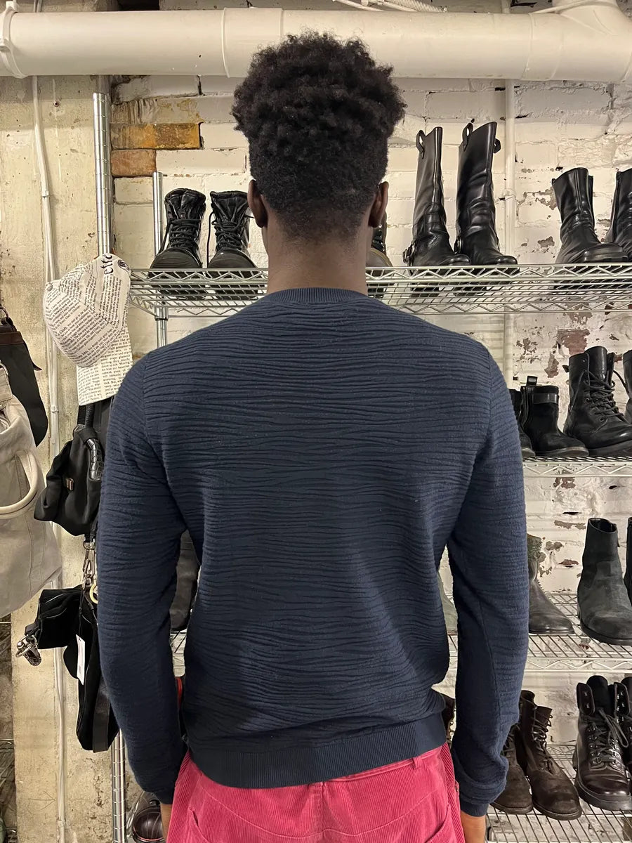 2000s Emporio Armani Navy Pleats Sweater gfjZTKs 8