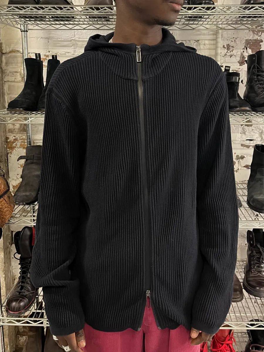 2000s Emporio Armani Navy Pleats Zip-Up Hoodie TTAzDrh 0