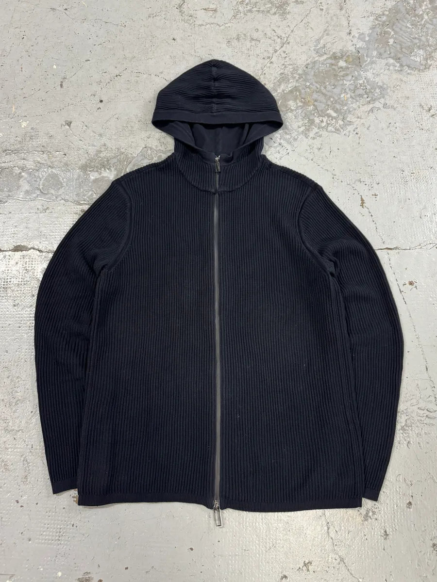 2000s Emporio Armani Navy Pleats Zip-Up Hoodie TTAzDrh 1