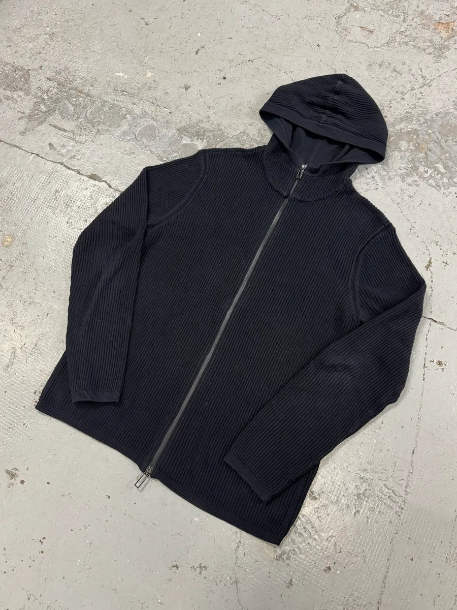 2000s Emporio Armani Navy Pleats Zip-Up Hoodie TTAzDrh 3