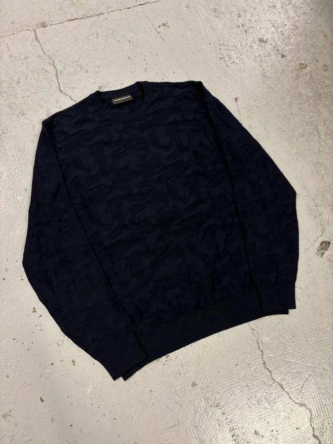 AW2019 Emporio Armani Navy Camo Textured Sweater sYibXeX 3