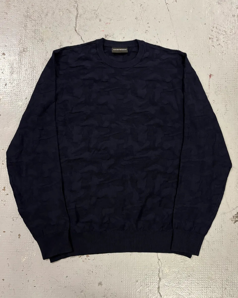 AW2019 Emporio Armani Navy Camo Textured Sweater sYibXeX 0