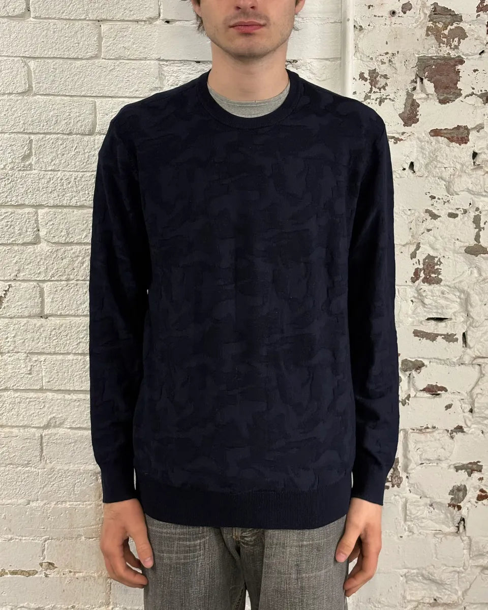 AW2019 Emporio Armani Navy Camo Textured Sweater sYibXeX 1